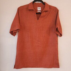 NWOT Zara Orange Popover Tunic Blouse Lagenlook Shirt Relaxed Fit Women's S